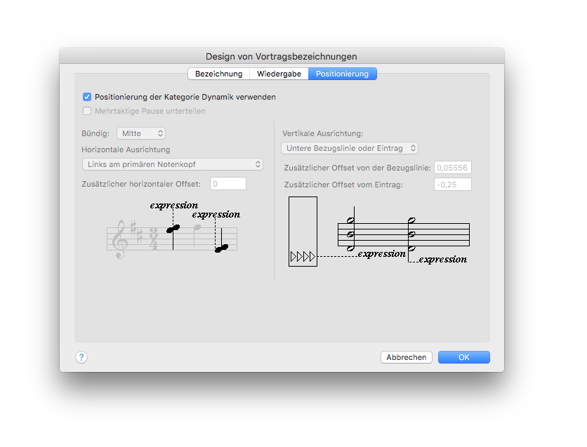 Dialogbox Design von Vortragsbezeichnungen – Positionierung